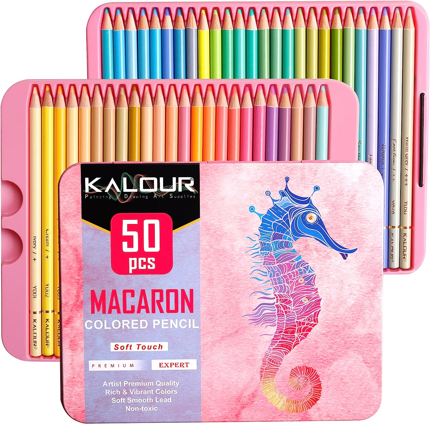 KALOUR 50 Piece Metallic Colored Pencils for Adult Coloring,Soft