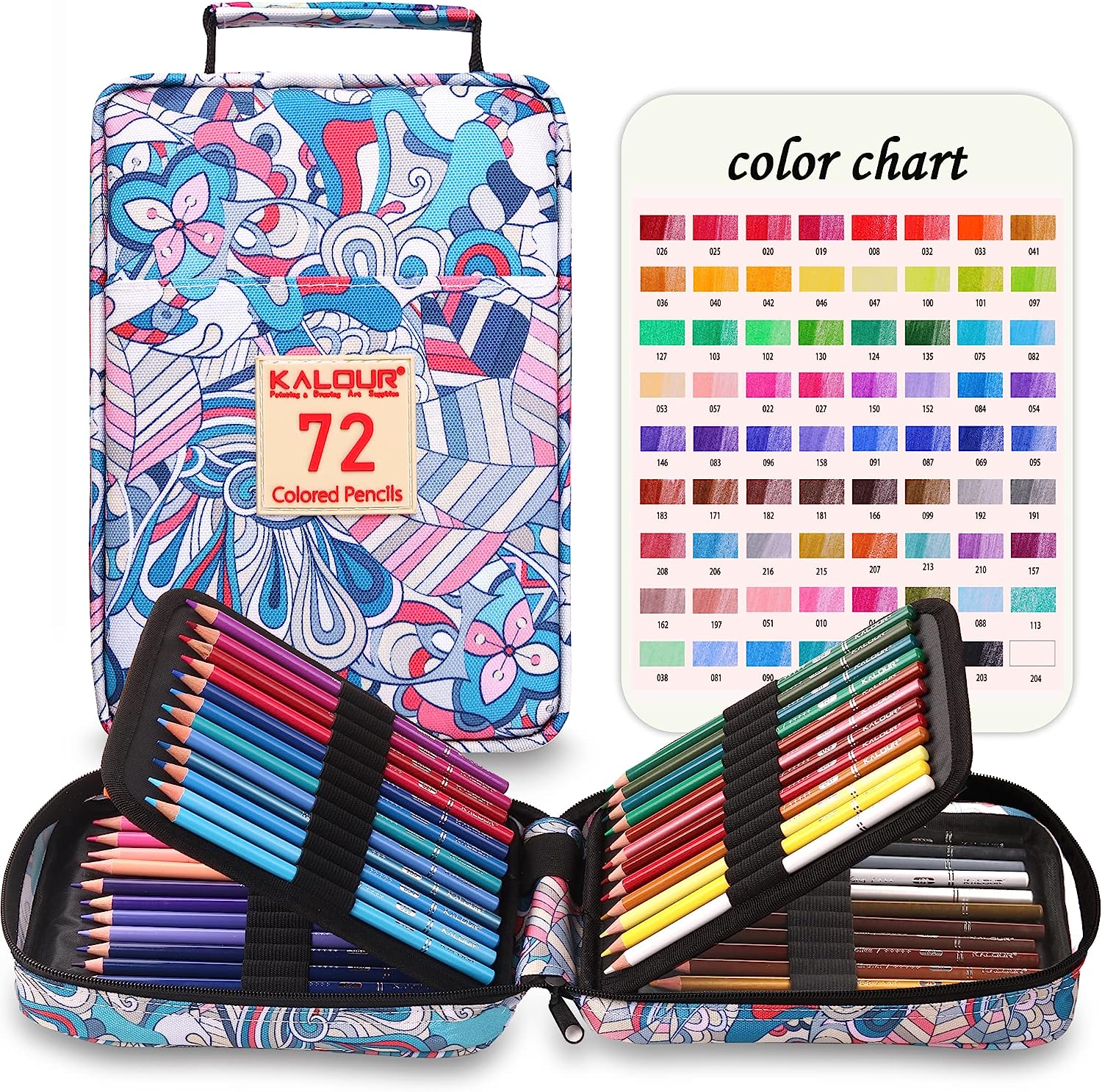 KALOUR Premium Colored Pencils for Adult Coloring Book,Set of 72 Colors,Zipper Pencil Slot Case,with Sharpener,Soft Core,7 Metallic Color