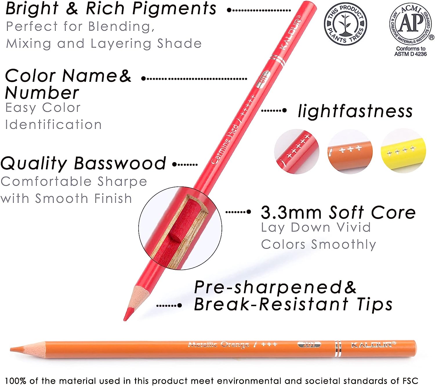 KALOUR 180 Colored Pencil Set for Adults Artists kids- 3.3mm Rich Pigment  Sof