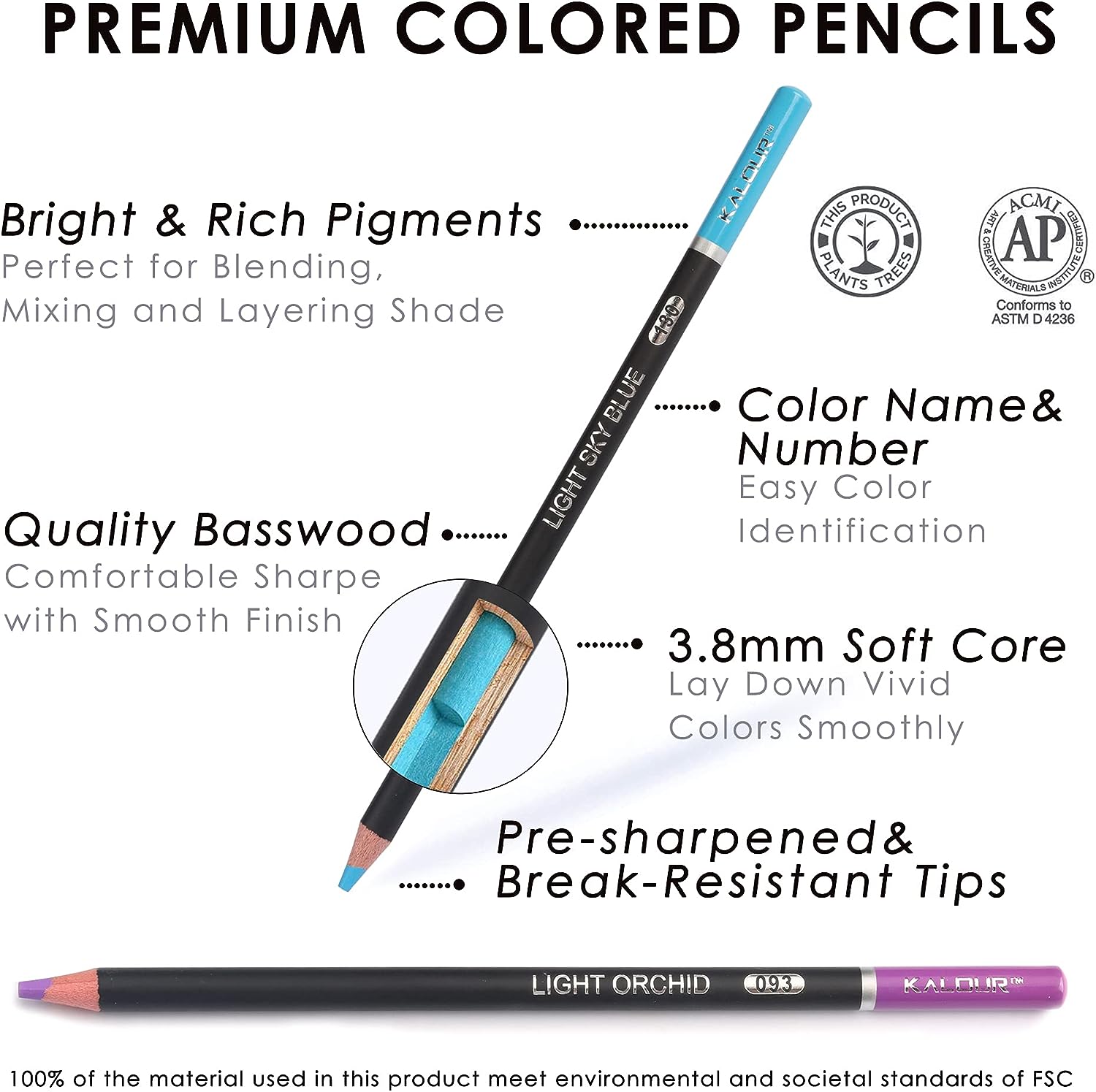 KALOUR 50 Metallic Colored Pencils for Adult Coloring Drawing