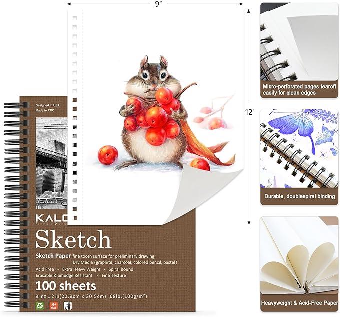 Kalour 9 x 12 inches Sketch Book, 200-Sheets,Pack of 2,(68lb/100gsm), Spiral Bound Sketch Pad,Acid Free Art Sketchbook, Artistic Drawing Painting Writing Paper for Adults Beginners Artists