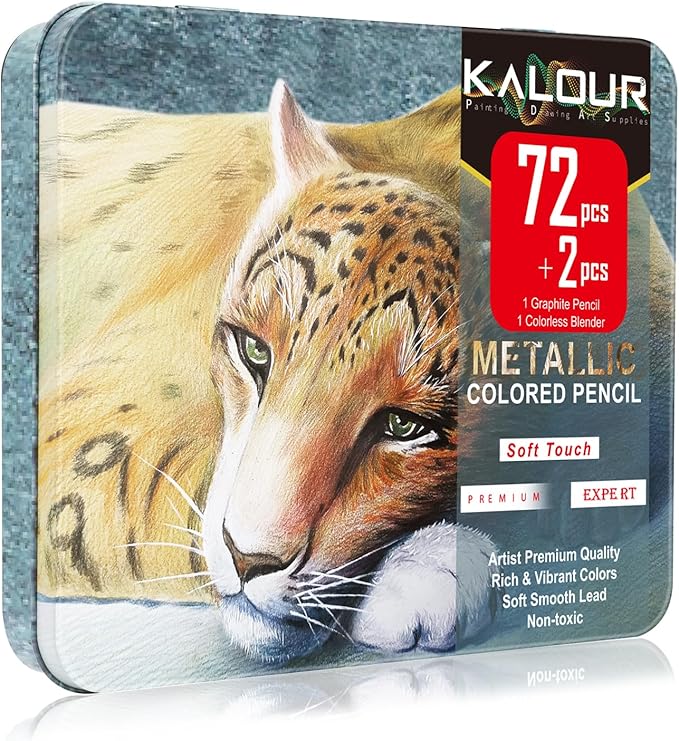 KALOUR 72 Piece Metallic Colored Pencils, Soft Core with Vibrant Color,Ideal for Drawing, Blending, Sketching, Shading, Coloring for Adults Kids Beginners