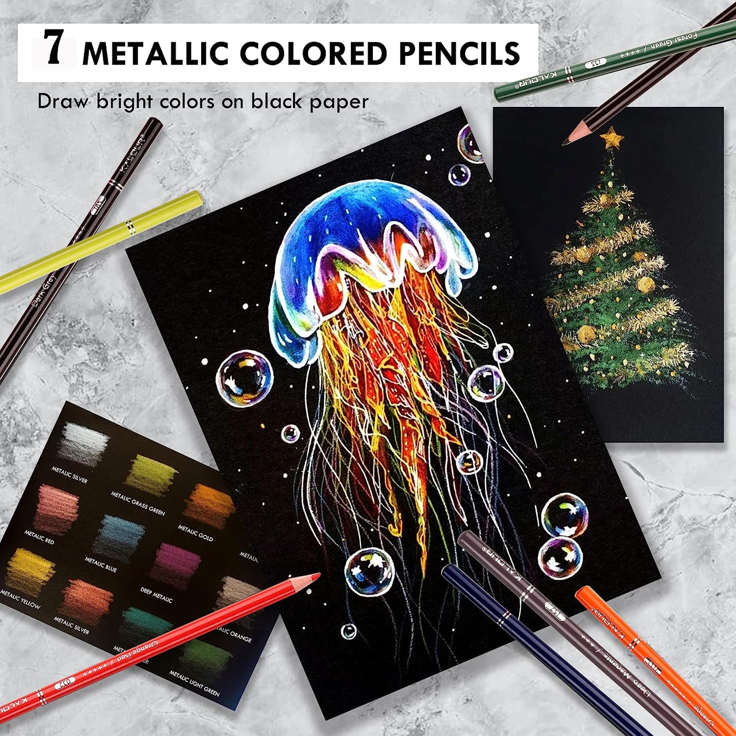 KALOUR Premium Colored Pencils for Adult Coloring Book,Set of 72 Colors,Zipper Pencil Slot Case,with Sharpener,Soft Core,7 Metallic Color