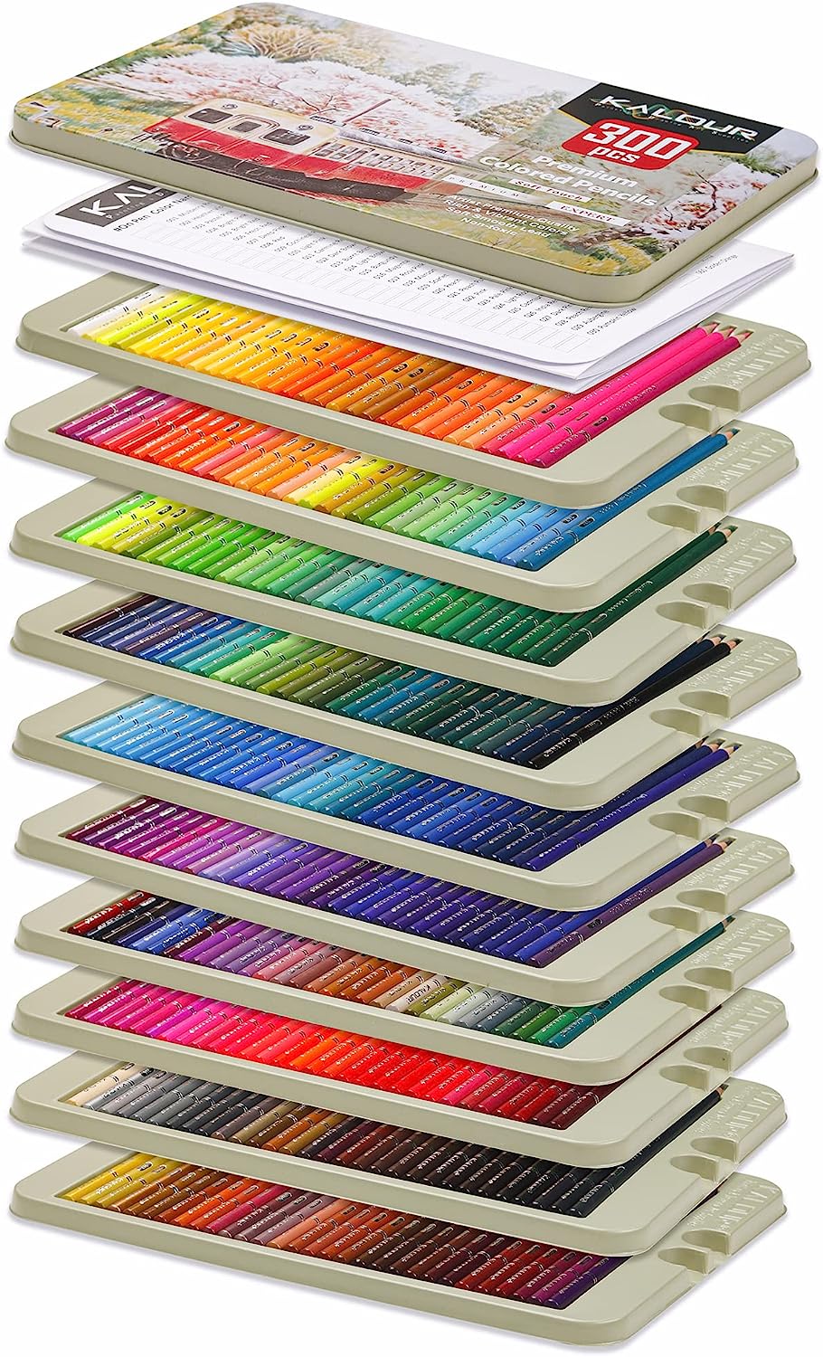 Kalour LARGE PRINT 300 Colored Pencil Set DIY Color Chart / Swatch
