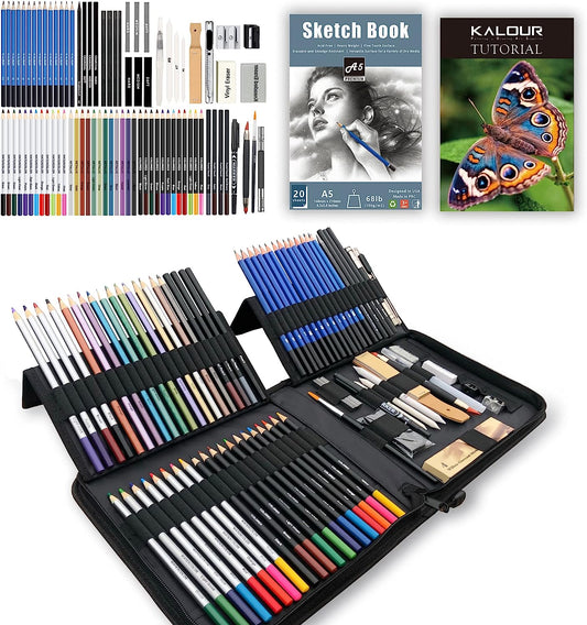 KALOUR 106 Coloring Sketching Kit Set - Pro Art Supplies with Sketchbook & Watercolor Paper - Include Drawing Tutorial, Watercolor,Colored,Metallic,Fl