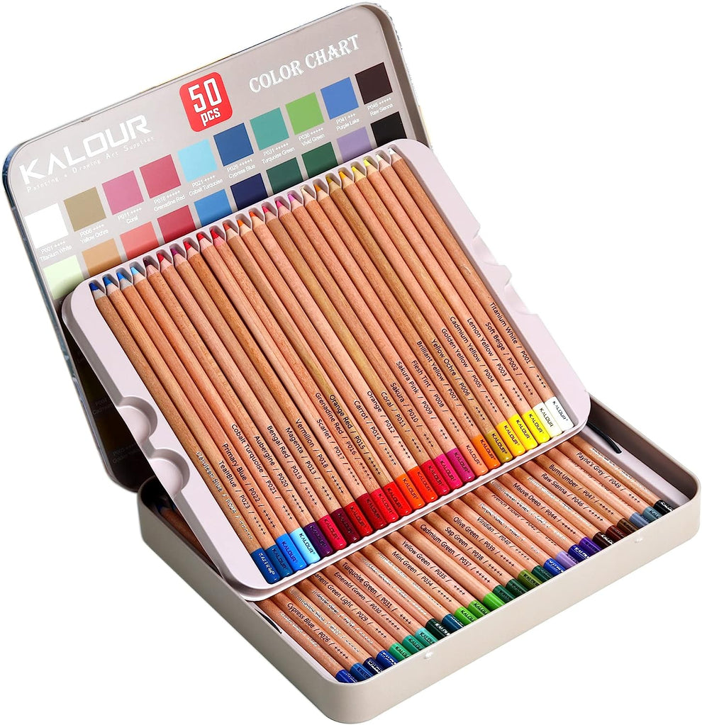 KALOUR Pro Pastel Chalk Colored Pencils,Set of 50 Colors,Color Charcoa