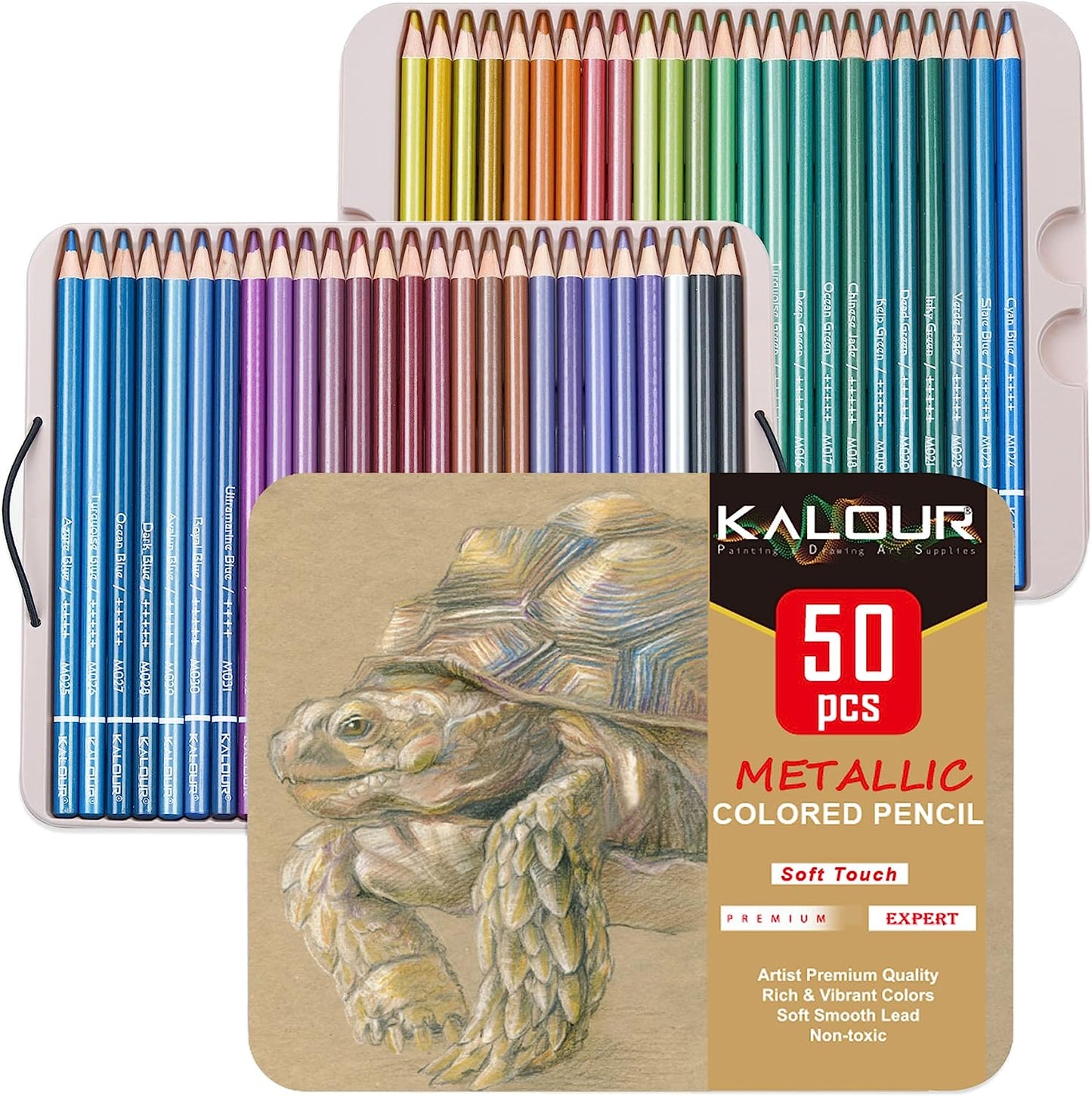 KALOUR 50 Piece Metallic Colored Pencils for Adult Coloring,Soft Core with Vibrant Color