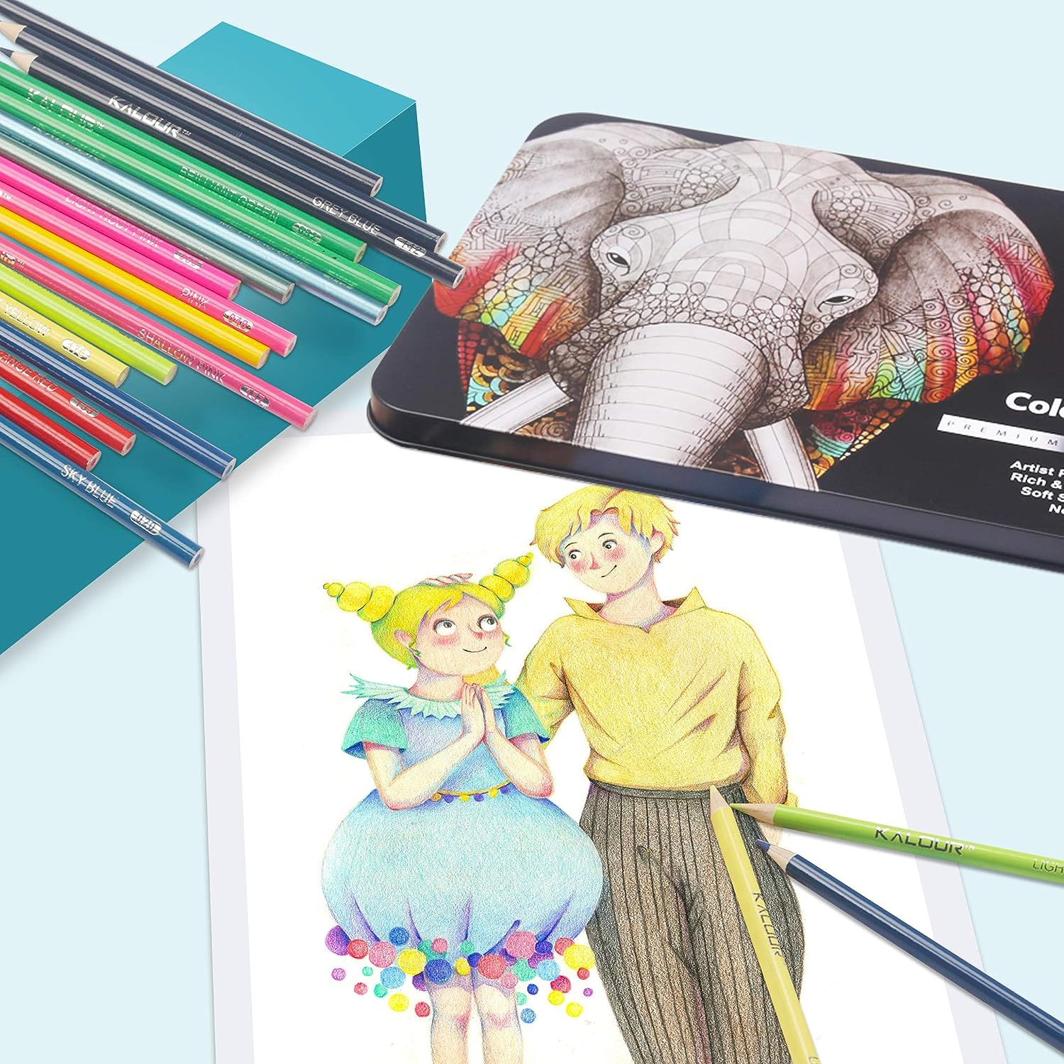 KALOUR Premium Colored Pencils for Adult Coloring Book,Set of 72 Colors,Zipper Slot Pencil Case,with Sharpener,Soft Core,7 Metallic Color