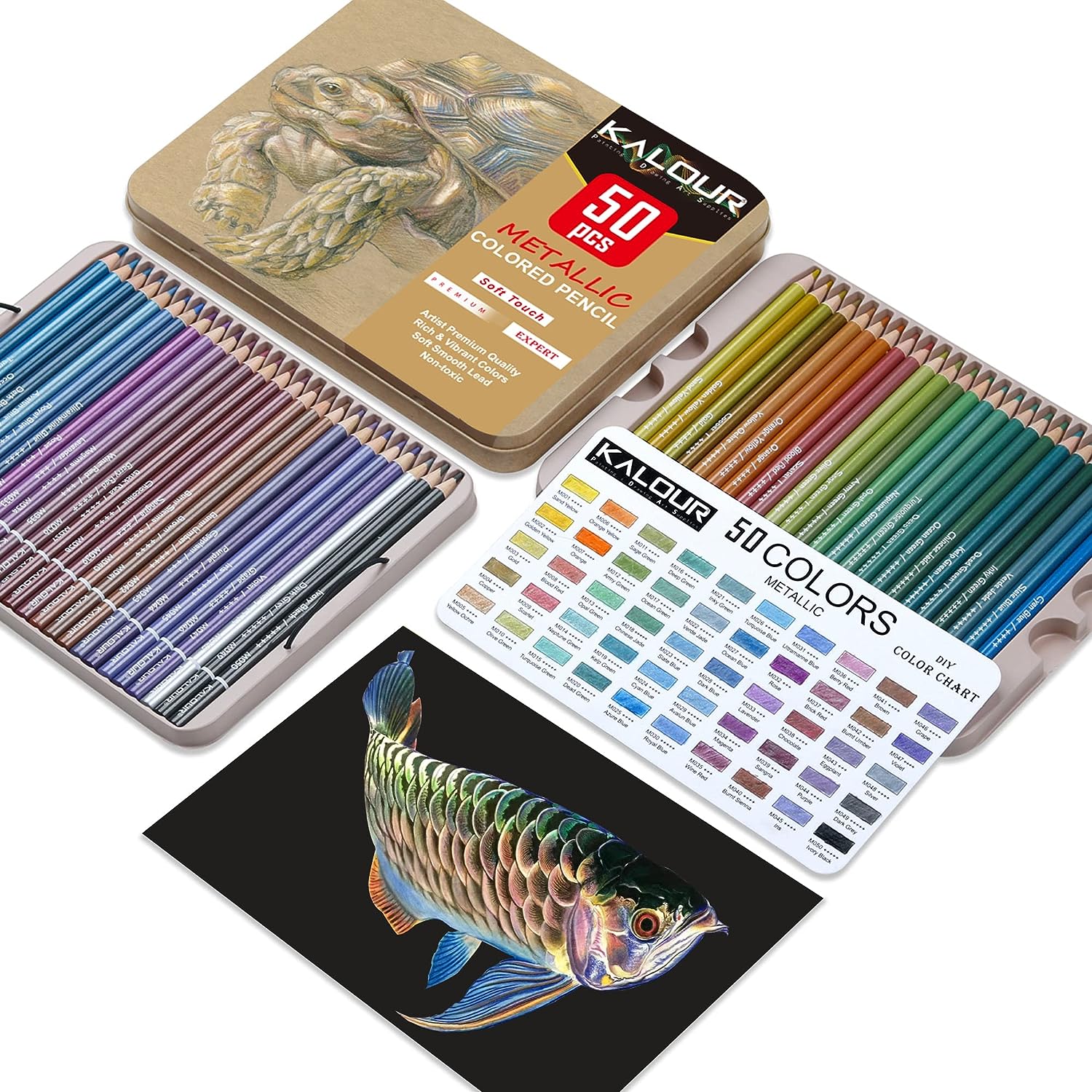 Kalour KALOUR 50 Piece Metallic Colored Pencils for Adult Coloring,Soft Core
