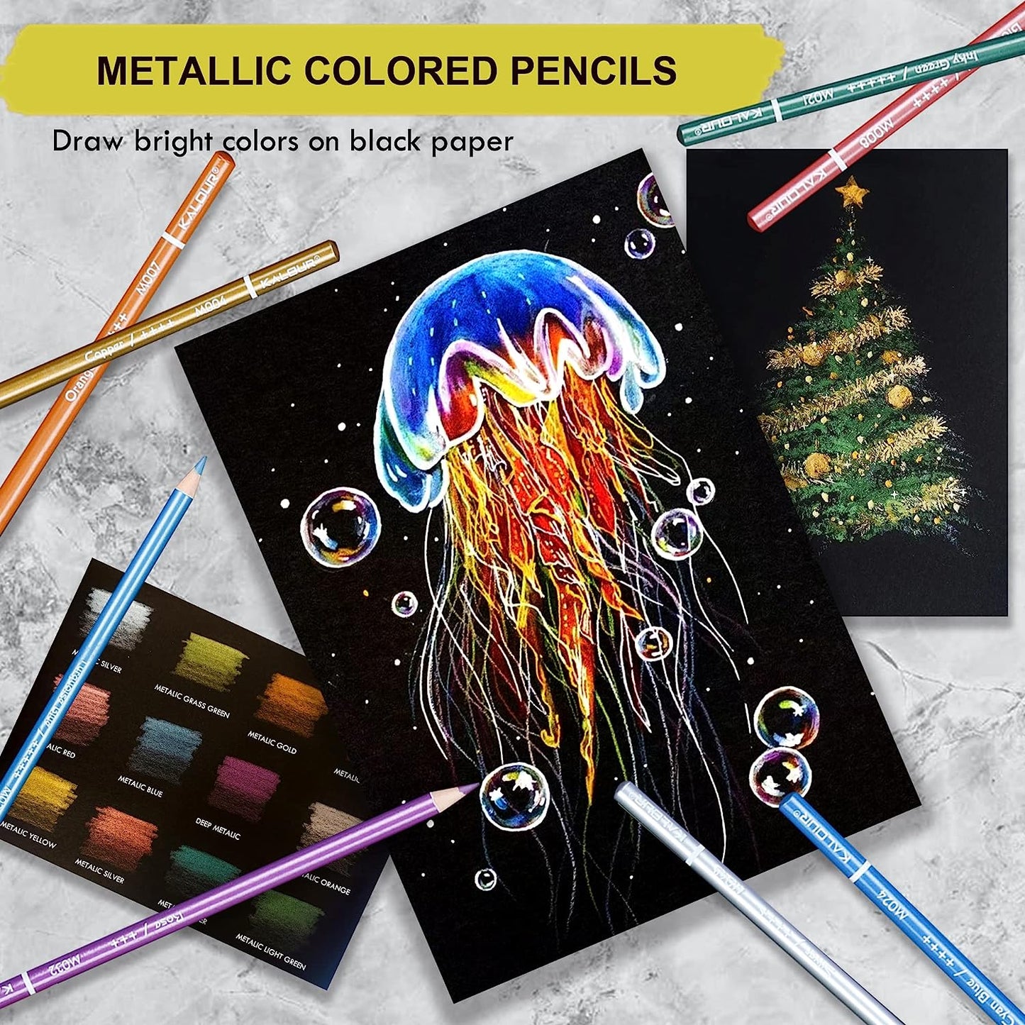 KALOUR 50 Piece Metallic Colored Pencils for Adult Coloring,Soft Core with Vibrant Color