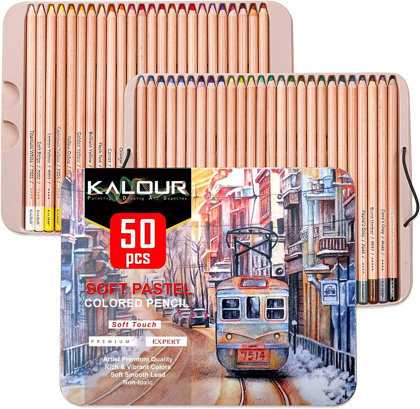 KALOUR Pro Pastel Chalk Colored Pencils,Set of 50 Colors,Color Charcoa