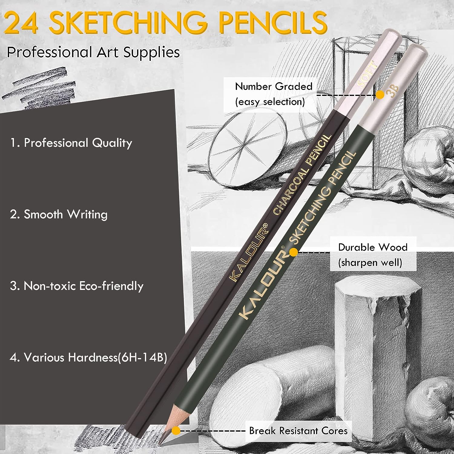 52-Piece Drawing Set with Pencils, Charcoals, Pastels - Includes 2 Drawing  Pads, Sharpener, Art Supplies in Tin Box
