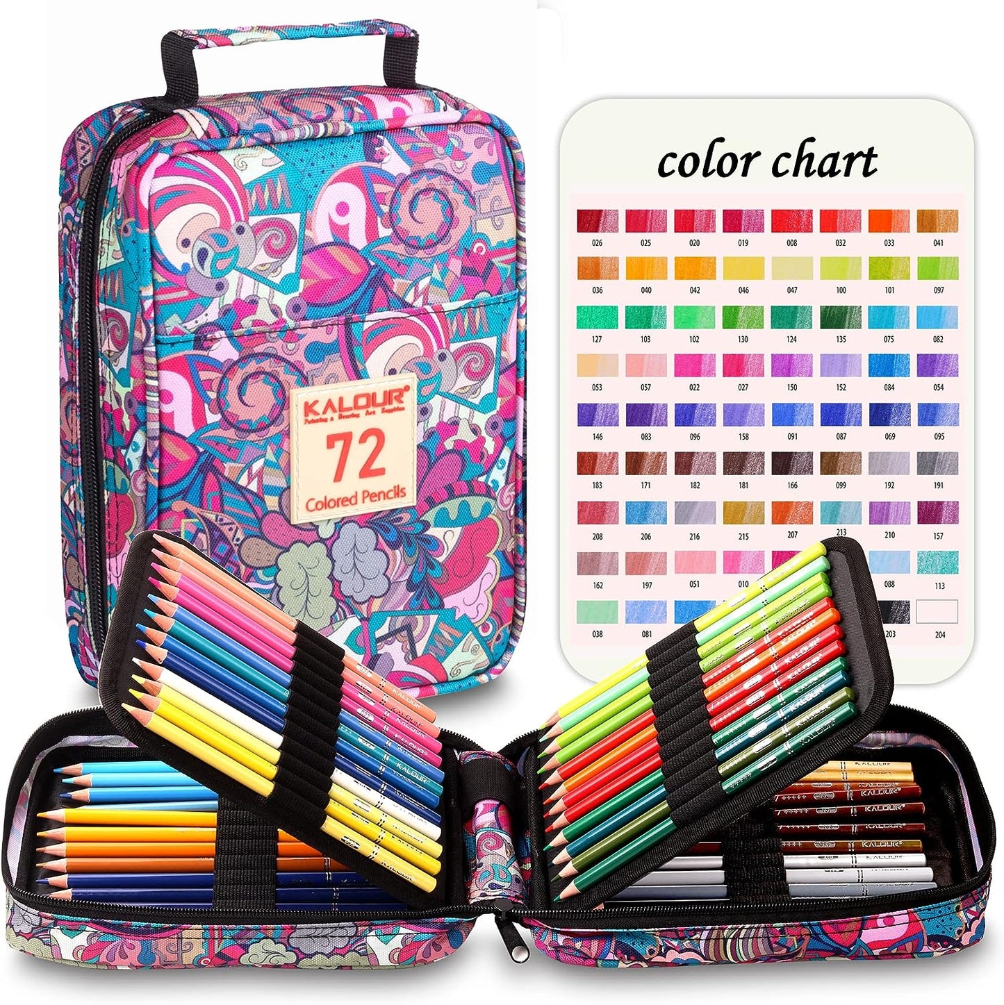 KALOUR Premium Colored Pencils for Adult Coloring Book,Set of 72 Colors,Zipper Slot Pencil Case,with Sharpener,Soft Core,7 Metallic Color