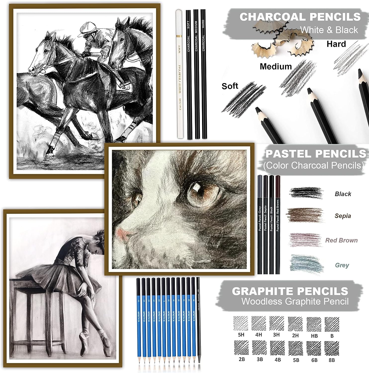 Kalour 70pcs Deluxe Sketching and Drawing Set, Art Supplies, Graphite  Drawing Pencils and Sketch Set, Sketching Tools In Tin Box