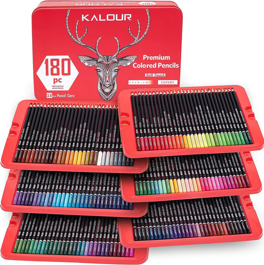 KALOUR 180 Colored Pencil Set for Adults Artists kids- 3.8mm Rich Pigment Soft Core -12 Metallic Pencil - Wax-Based