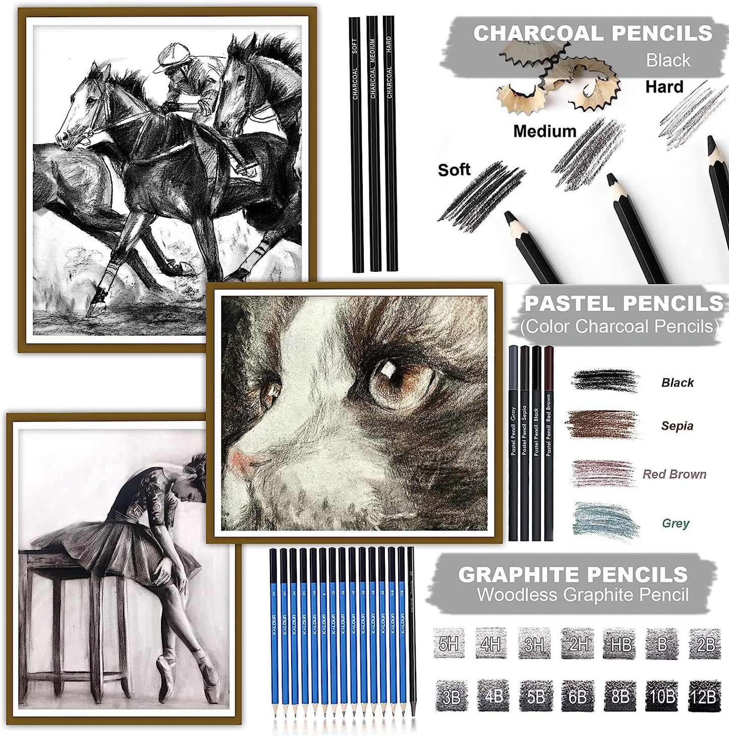 KALOUR 33 Pieces Pro Drawing Kit Sketching Pencils Set,Portable Zippered  Travel Case-Charcoal Pencils, Sketch Pencils, Charcoal  Stick,Sharpener,Eraser.Art Supplies for Artists Beginner Adults Teens
