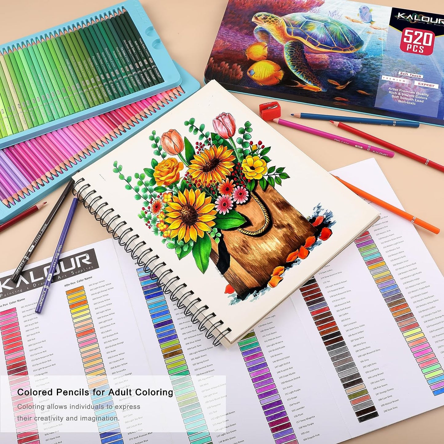 KALOUR Colored Pencils,Set of 520 Colors,Artists Soft Core with Vibrant Color