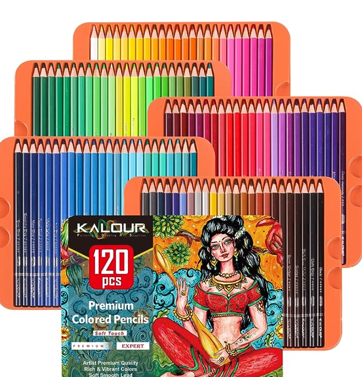 KALOUR Premium Colored Pencils,Set of 72 Colors,Artists Soft Core with  Vibrant Color,Include 7 Metallic Color Pencils,Ideal for Drawing Sketching  Shading,Colori…